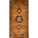 Persian Luri Rug, top view on white background, hand-knotted wool with orange colouring. SKU RR 32364.
