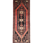 Persian Saveh Runner, top view on white background, hand-knotted wool with red colouring. SKU RR 32282.