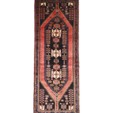 Persian Saveh Runner, top view on white background, hand-knotted wool with red colouring. SKU RR 32282.