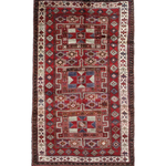 Persian Quchan Kurdish Rug, top view on white background, hand-knotted wool with red colouring. SKU 30811.