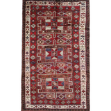 Persian Quchan Kurdish Rug, top view on white background, hand-knotted wool with red colouring. SKU 30811.