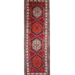 Persian Sarab Runner, top view on white background, hand-knotted wool with red colouring. SKU RR 30685.