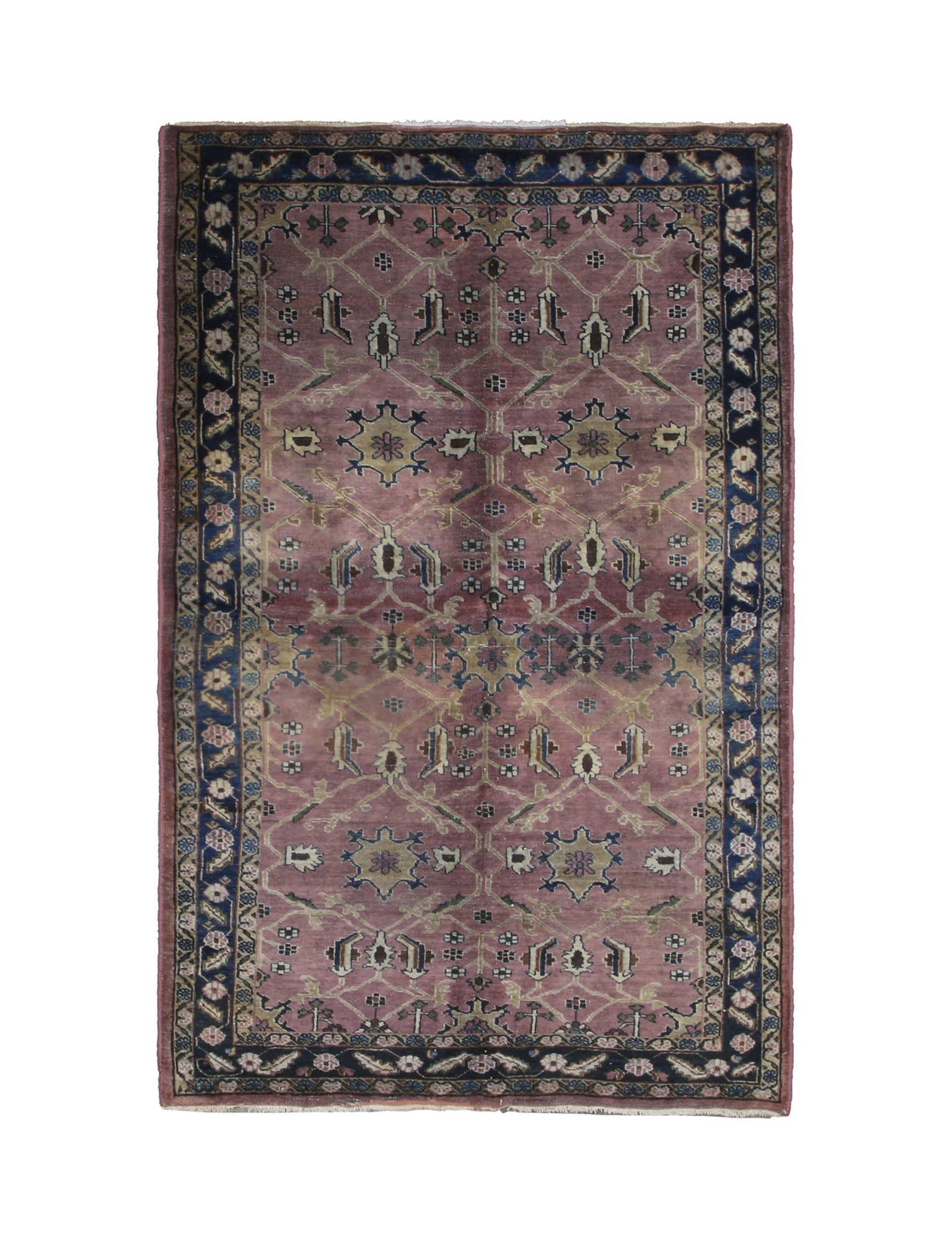 Vintage Sarouk Rug, top view on white background, hand-knotted wool pile. SKU EE 1.0236.
