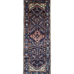 Vintage Hamadan Runner, top view on white background, hand-knotted wool pile. SKU PP 101392.