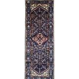Vintage Hamadan Runner, top view on white background, hand-knotted wool pile. SKU PP 101392.