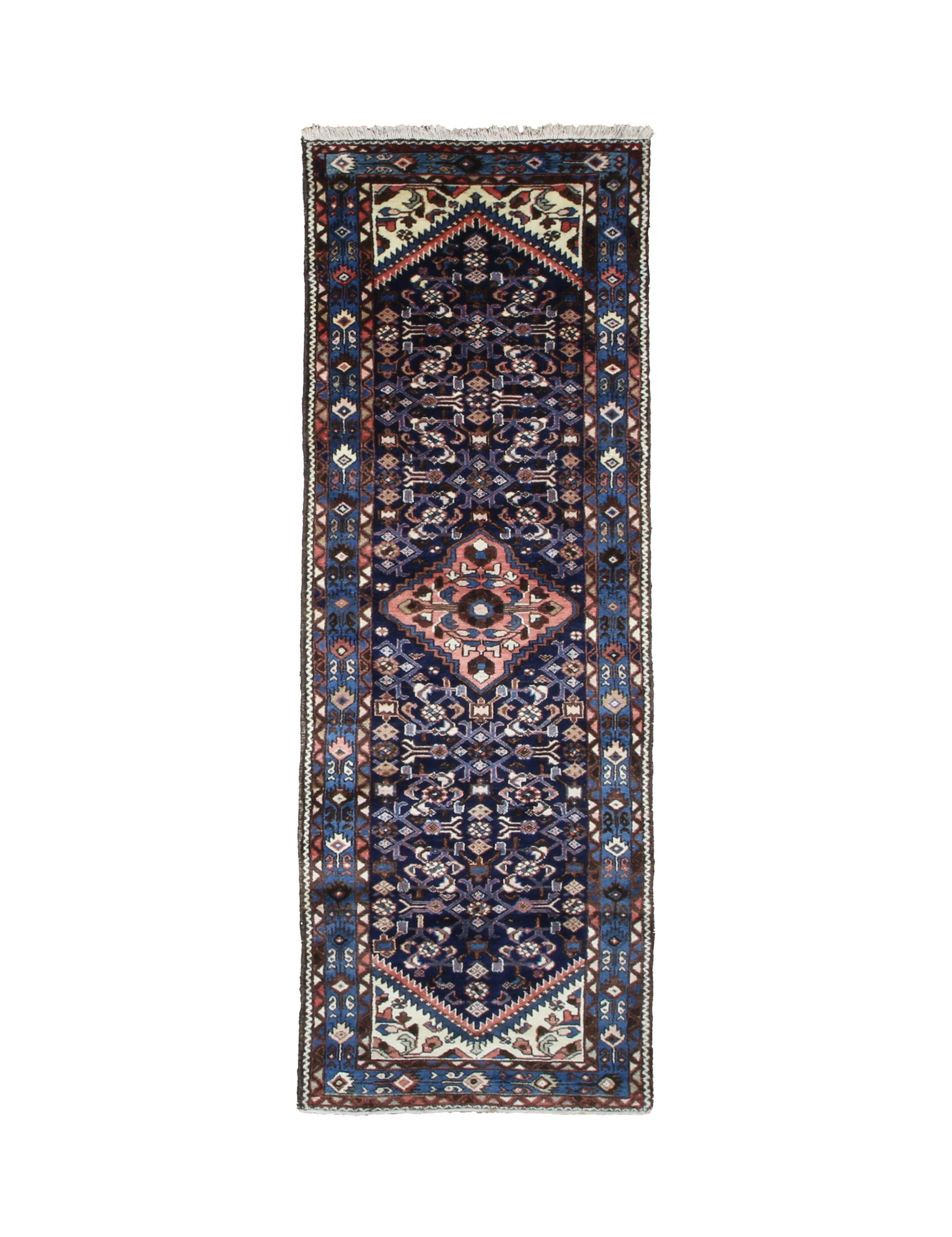 Vintage Hamadan Runner, top view on white background, hand-knotted wool pile. SKU PP 101392.