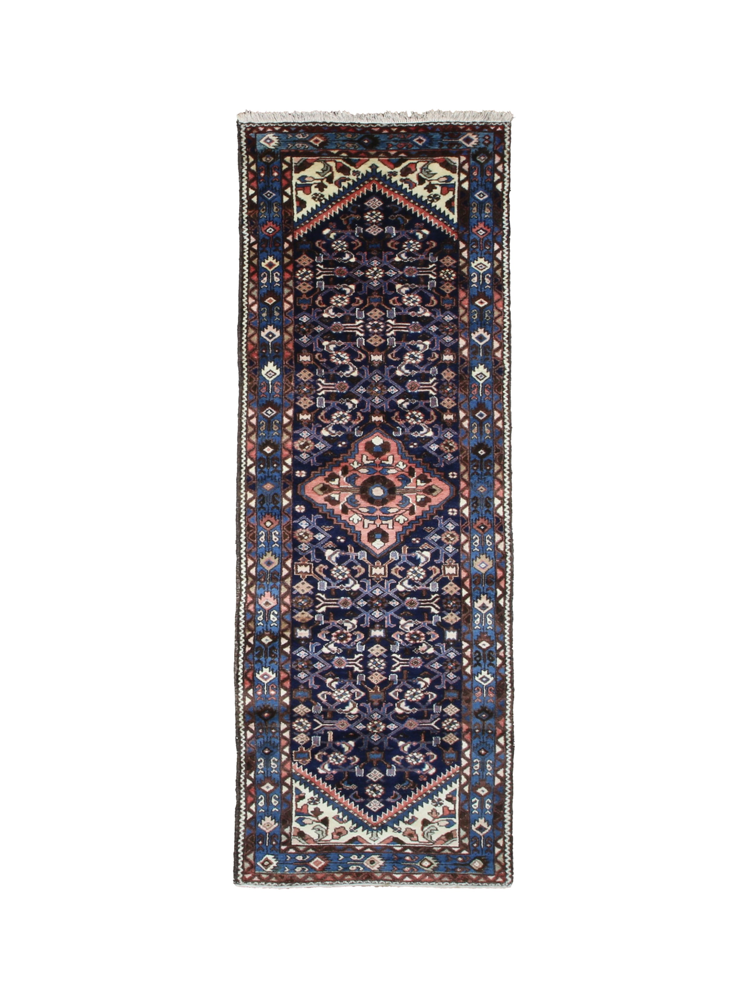 Vintage Hamadan Runner, top view on white background, hand-knotted wool pile. SKU PP 101392.