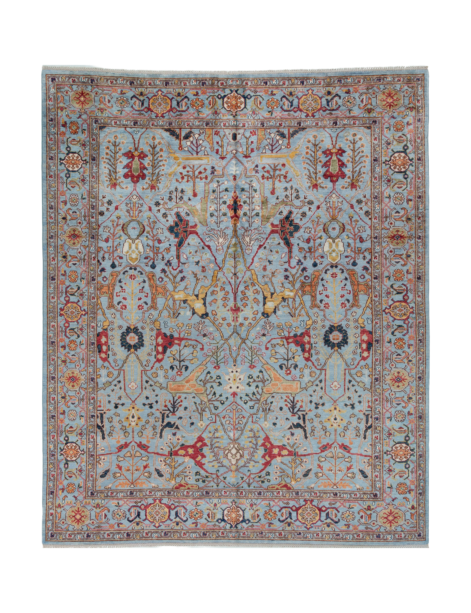 Afghan Sultani Rug in pale blue and multicolor — full rug view