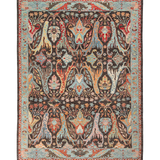 Afghan Chobbi Rug in charcoal, blue and rust — full rug view