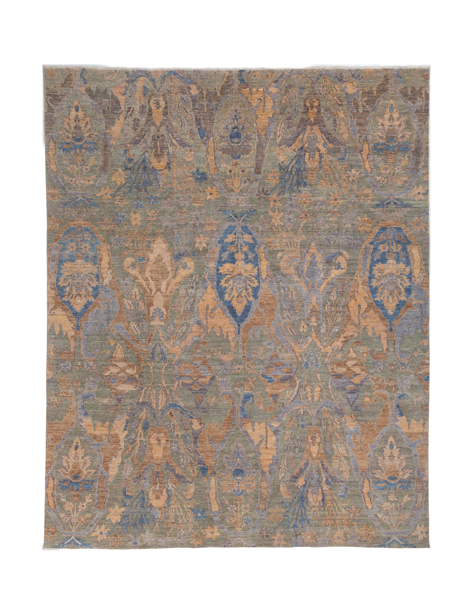 Chobbi Rug in muted blue and gold — full rug view