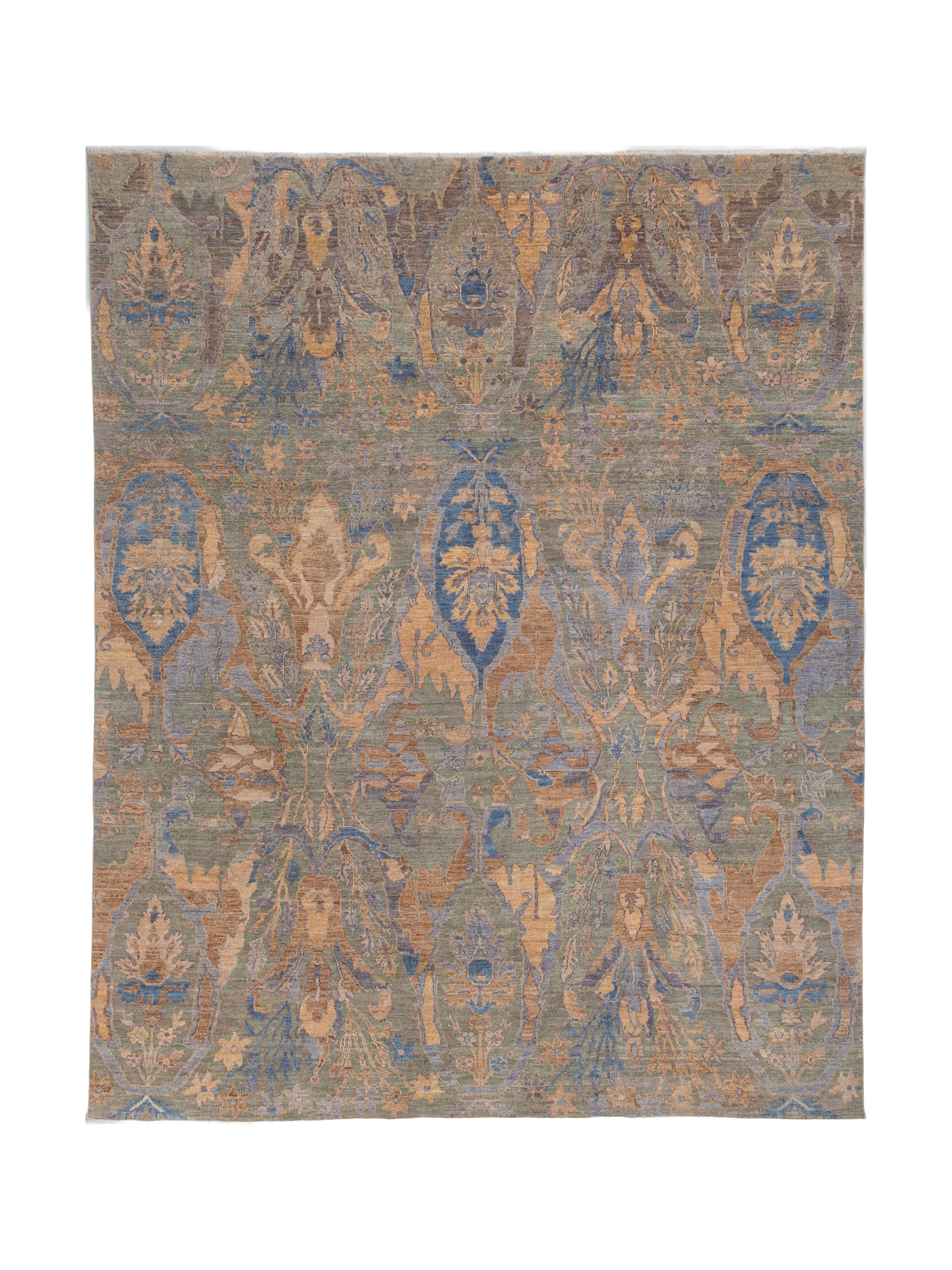 Chobbi Rug in muted blue and gold — full rug view