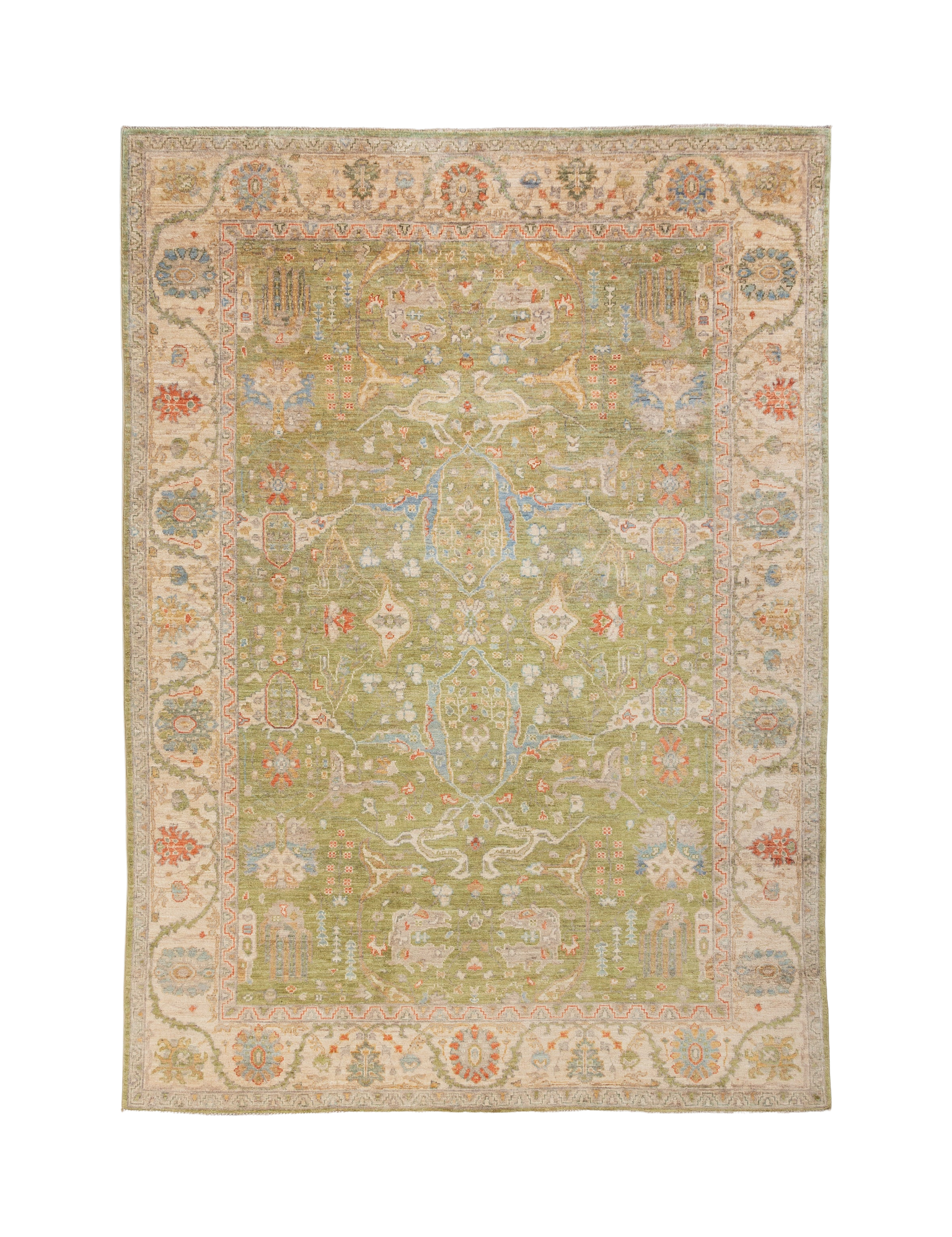 Chobbi Rug in olive green and cream — full rug view