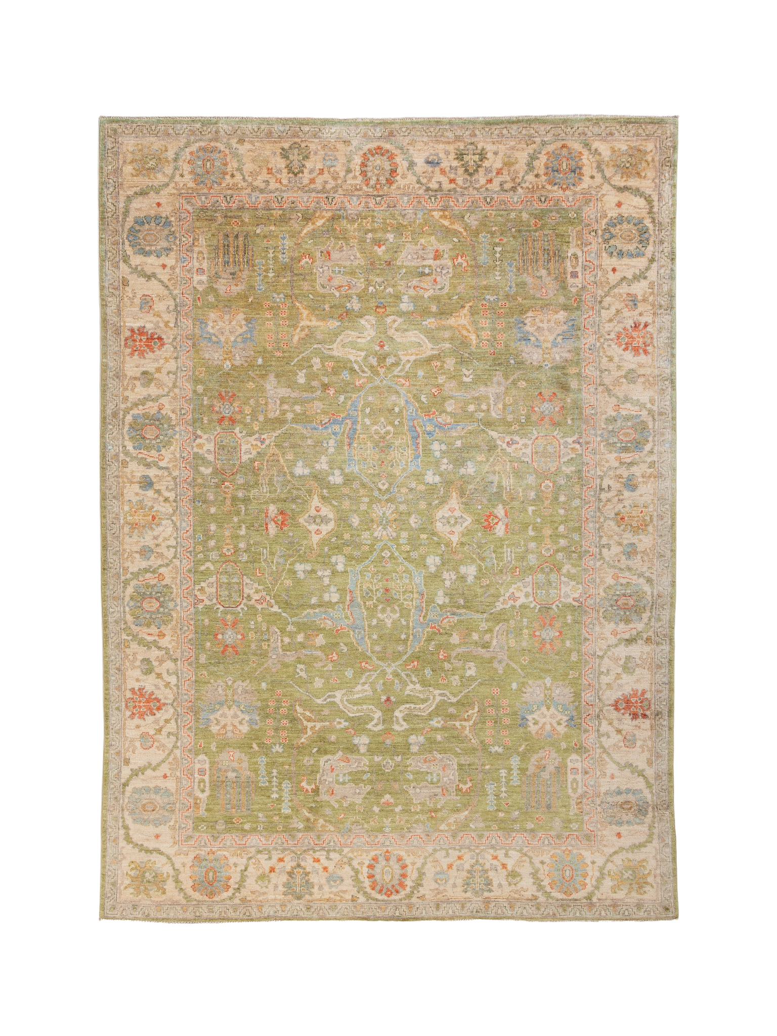 Chobbi Rug in olive green and cream — full rug view