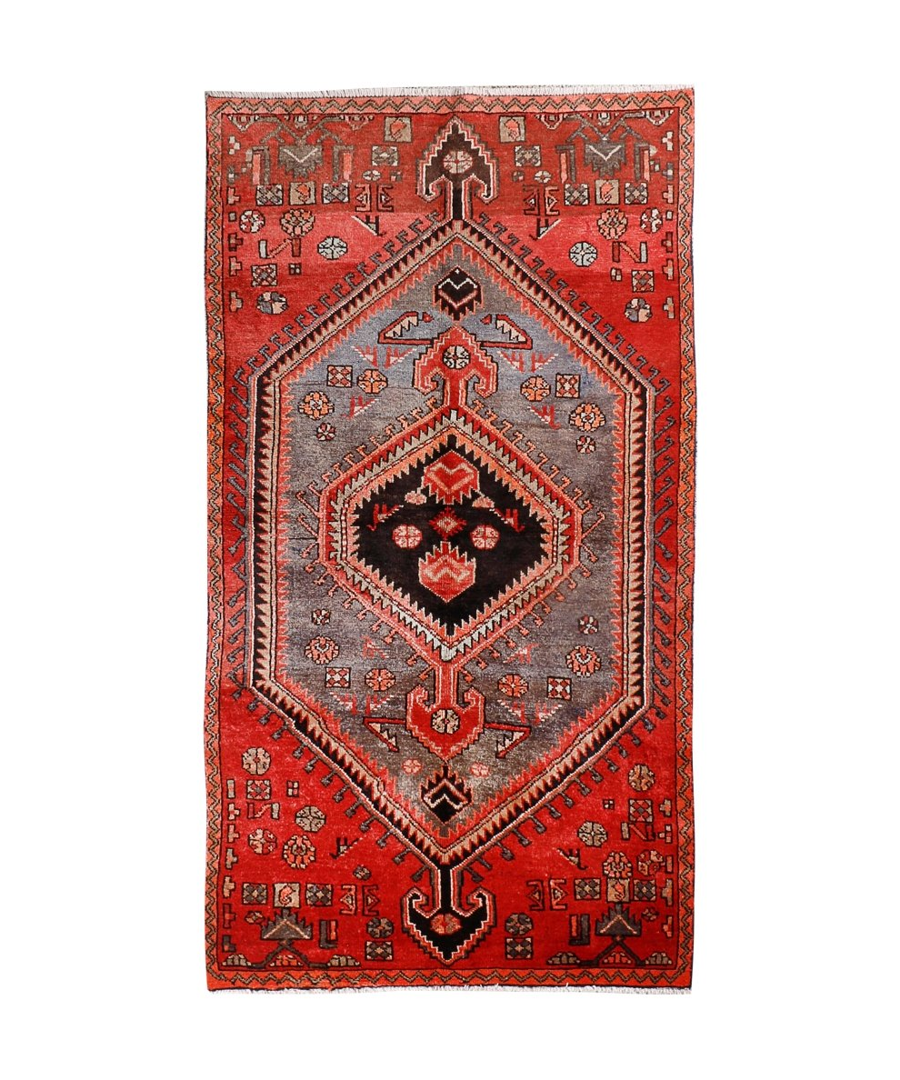 Persian Zanjan rug with red border, gray field, and black-and-red diamond medallion