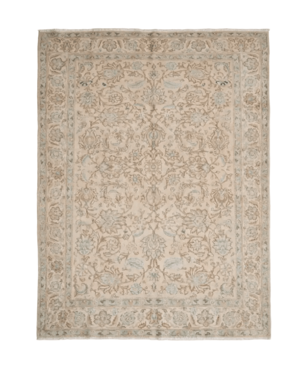 Persian Tabriz rug, cream beige with floral motif pattern and border