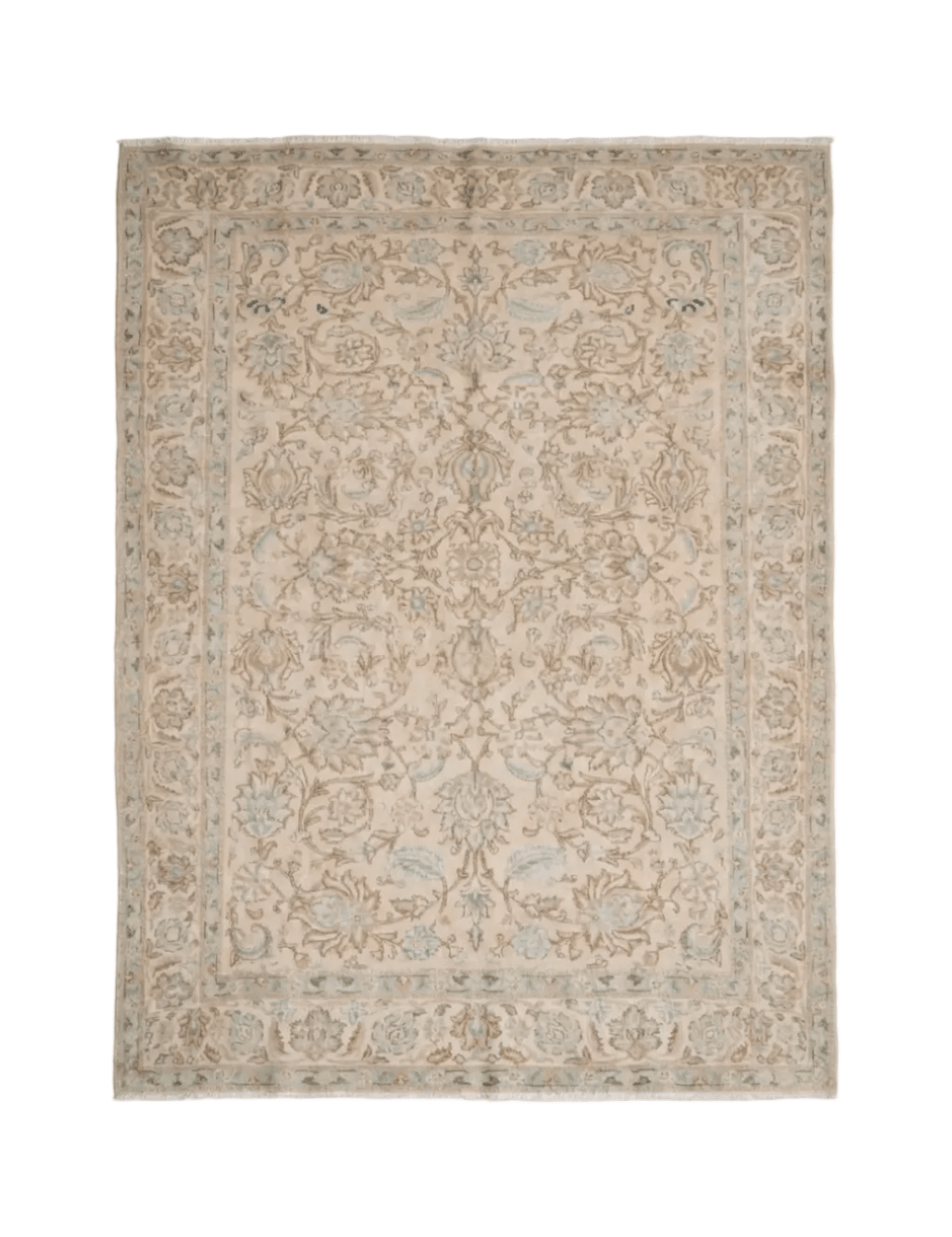 Persian Tabriz rug, cream beige with floral motif pattern and border