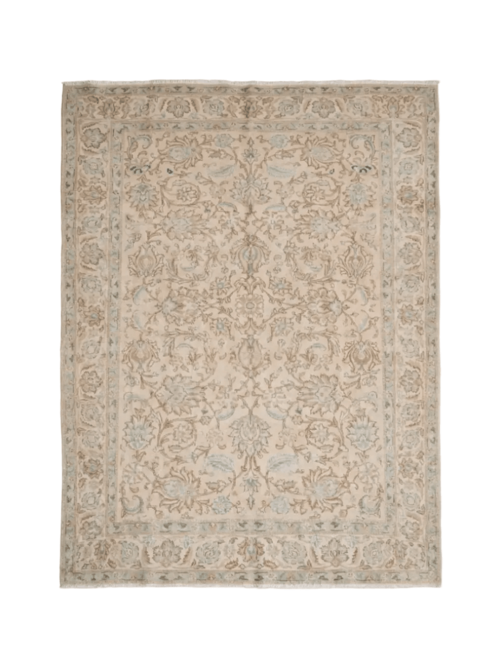 Persian Tabriz rug, cream beige with floral motif pattern and border