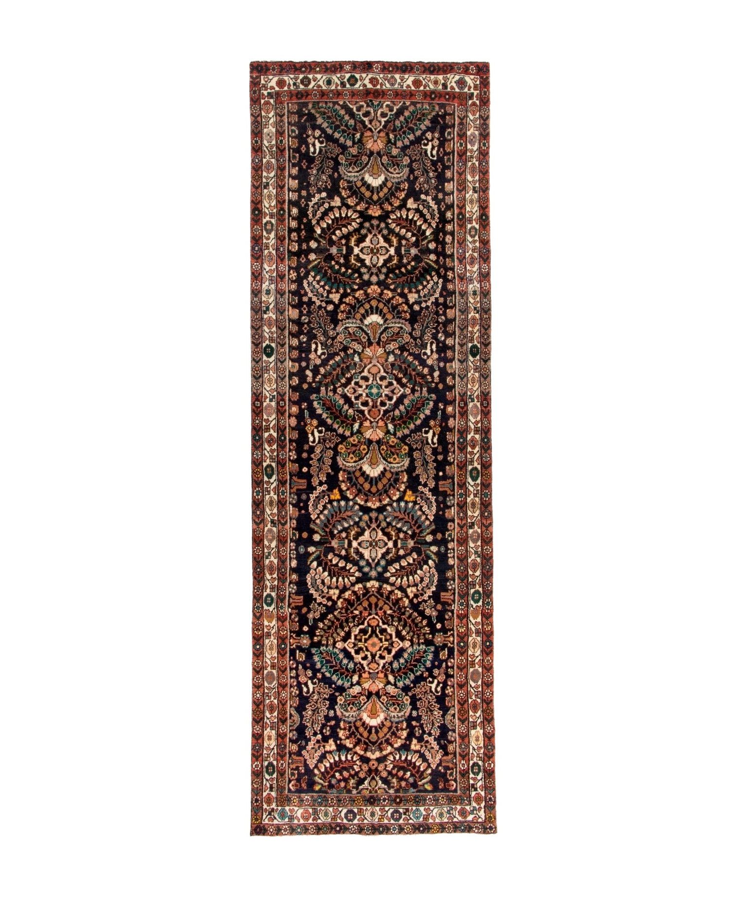 Persian Lilihan runner rug with ornate central medallions and multicolor border