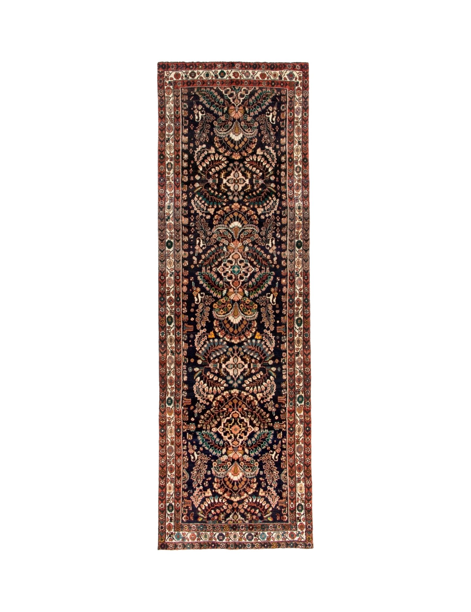 Persian Lilihan runner rug with ornate central medallions and multicolor border