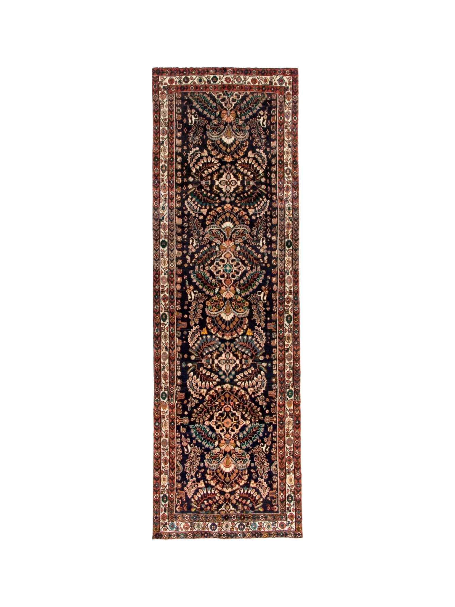 Persian Lilihan runner rug with ornate central medallions and multicolor border