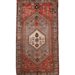 Whole red Persian Zanjan rug with central medallion and geometric border