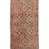 Persian Mahal rug with pink and tan geometric medallion design, full view