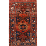 Persian Qoltuq area rug with red and navy geometric medallion border