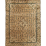 Light beige Persian-style rug with geometric medallion and blue border details.