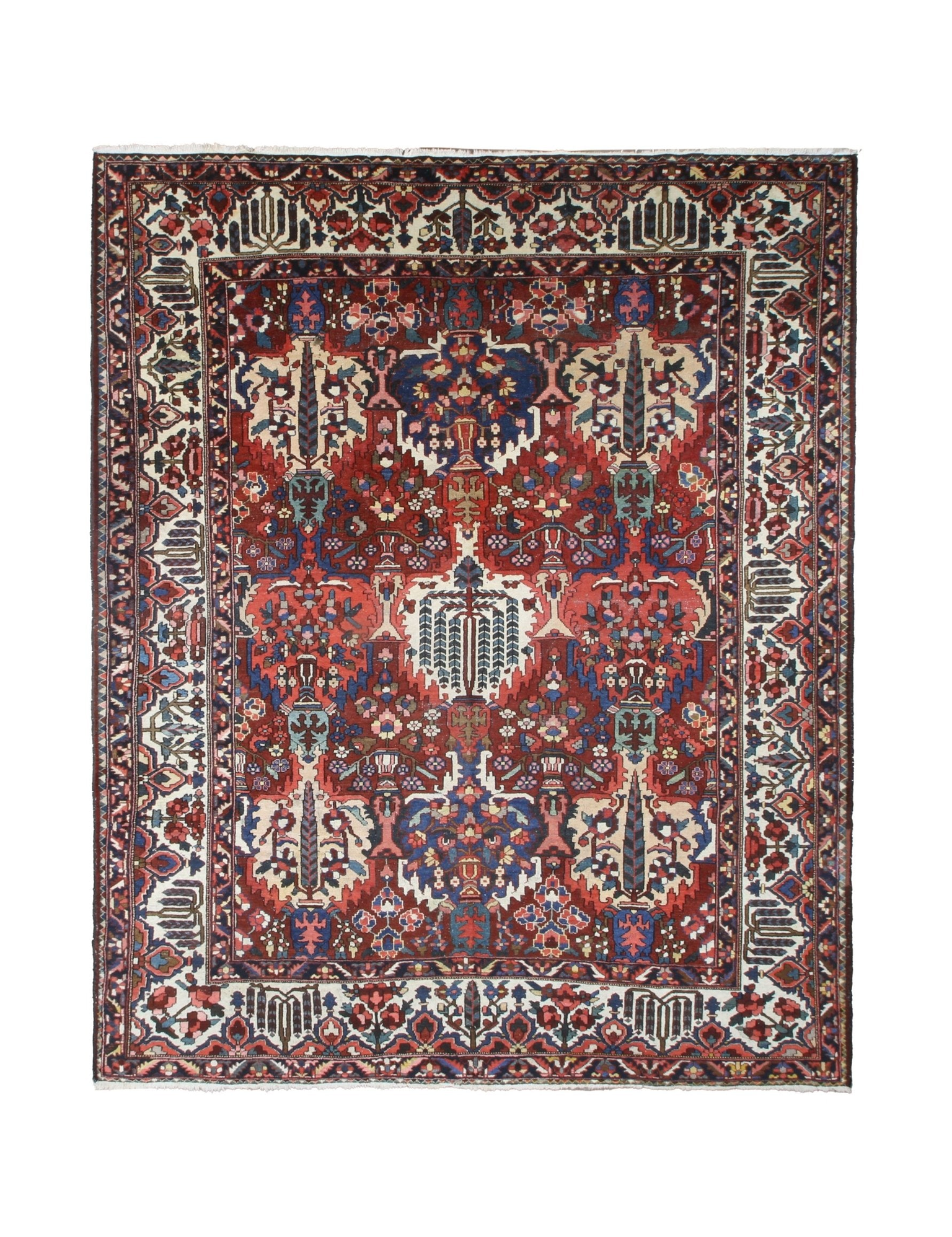 Vintage Bakhtiari Rug — Cypress Trees & Ruby Red | 10'6" × 13'1" - Rug the Rock - availableBakhtiariFloral