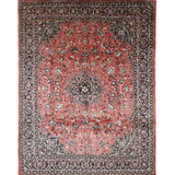 Vintage Sarouk Rug — Tomato Red & Indigo Arabesques | 10' × 13'2" - Rug the Rock - availableHand-knottedSarough