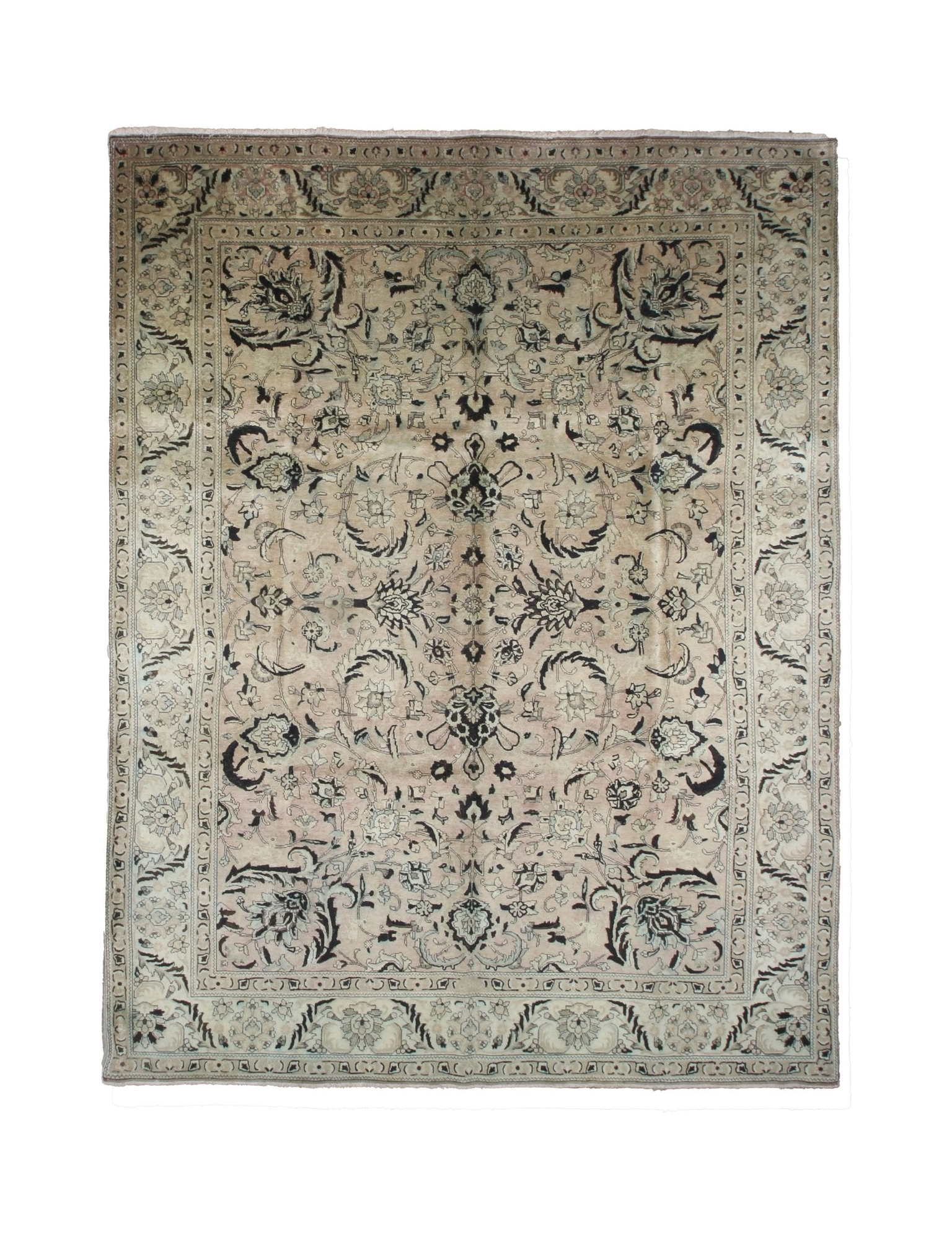 Vintage Tabriz Rug — Cast-Iron Leaves & Shah Abbasi Palmettes | 9'9" × 12'11" - Rug the Rock - availableFloralHand-knotted