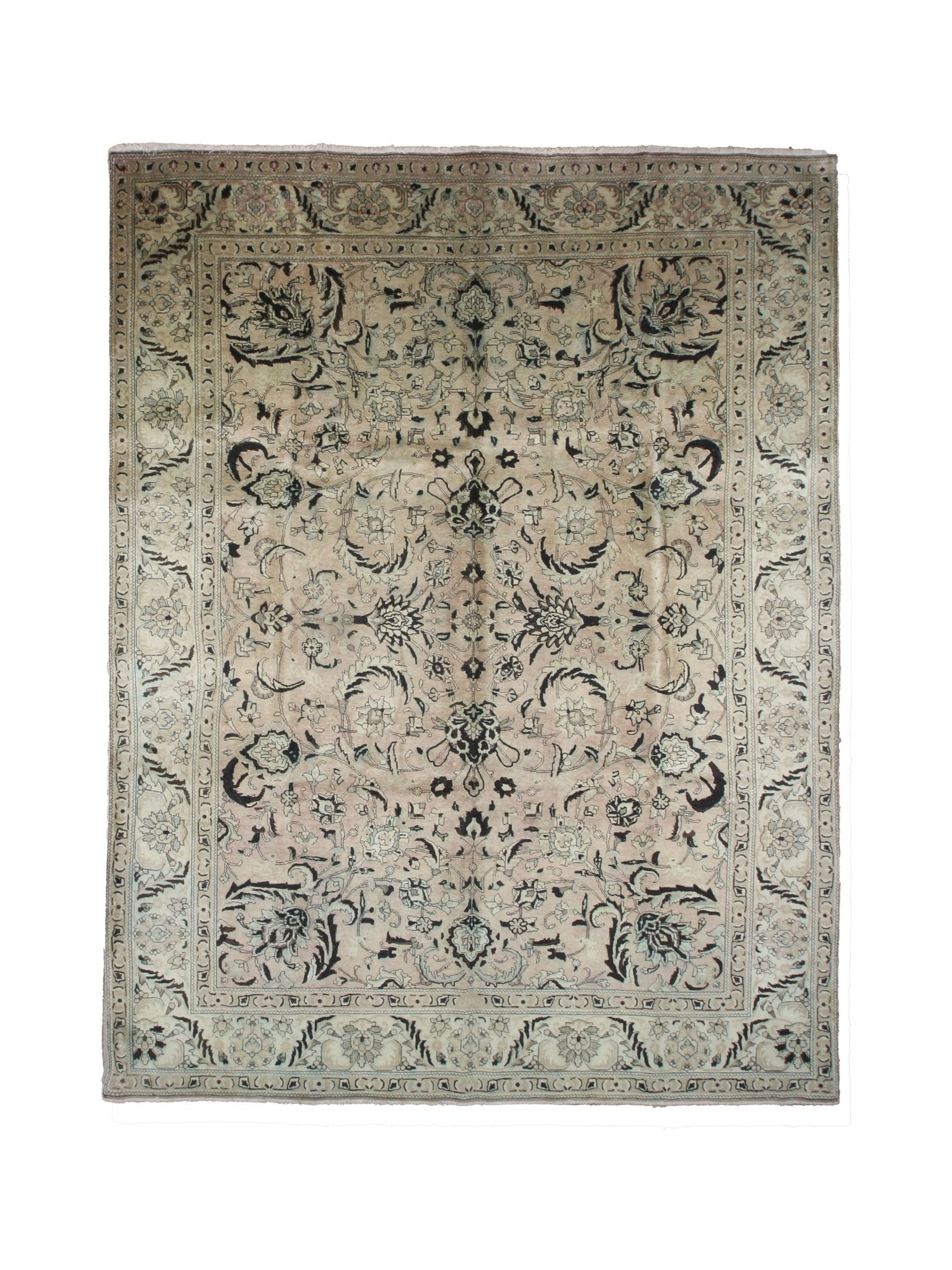 Vintage Tabriz Rug — Cast-Iron Leaves & Shah Abbasi Palmettes | 9'9" × 12'11" - Rug the Rock - availableFloralHand-knotted