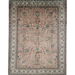 Tabriz Rug — Salmon Pink & Ivory Florals | 9'9" × 12'9" - Rug the Rock - availableFloralHand-knotted