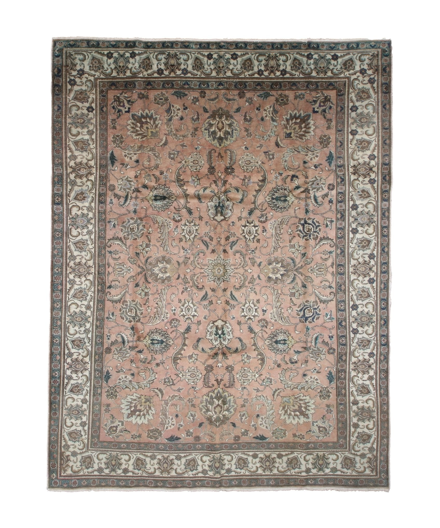 Tabriz Rug — Salmon Pink & Ivory Florals | 9'9" × 12'9" - Rug the Rock - availableFloralHand-knotted