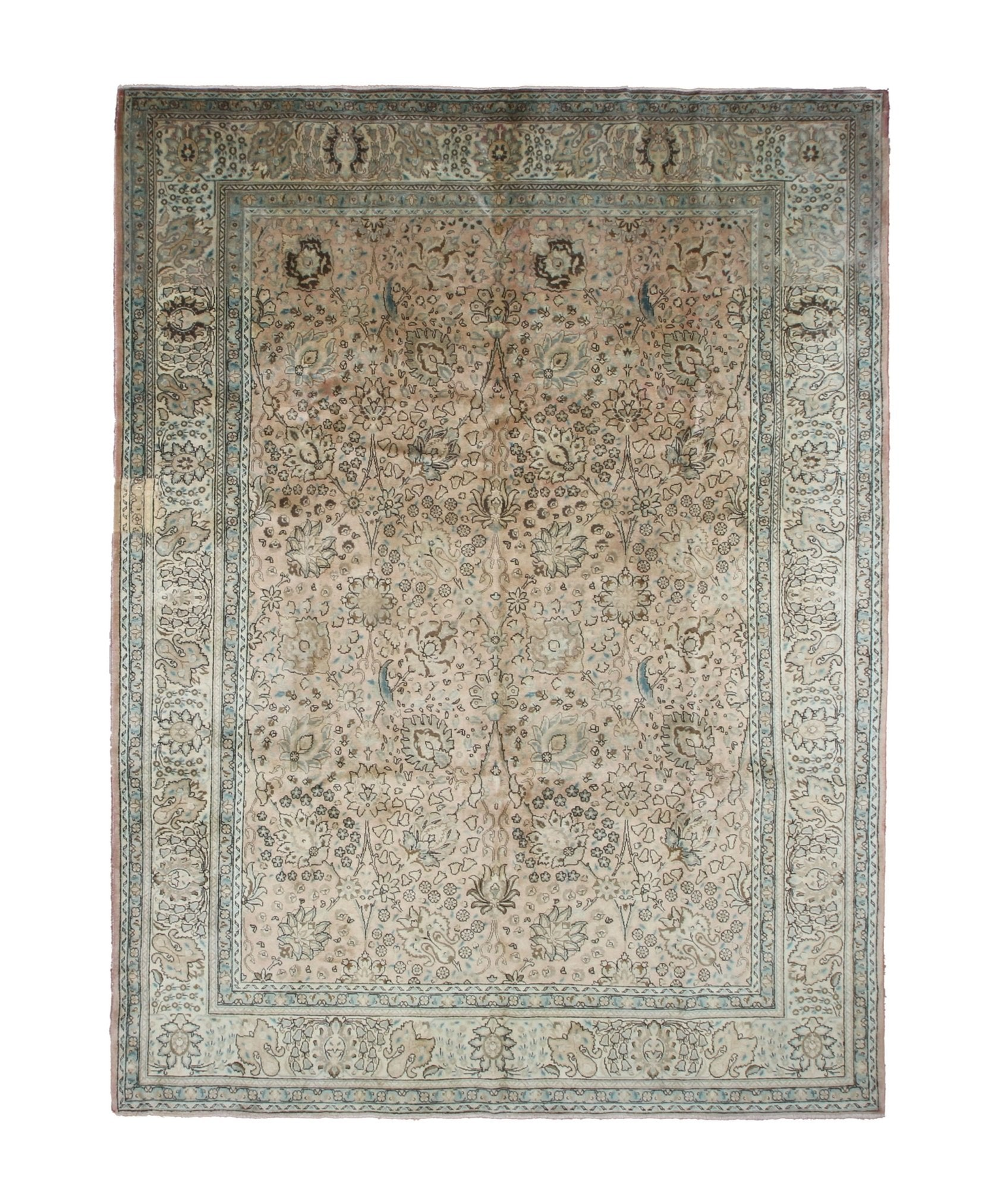 Vintage Tabriz Rug — Soft Sand & Seafoam Afshan | 9'8" × 12'10" - Rug the Rock - availableFloralHand-knotted