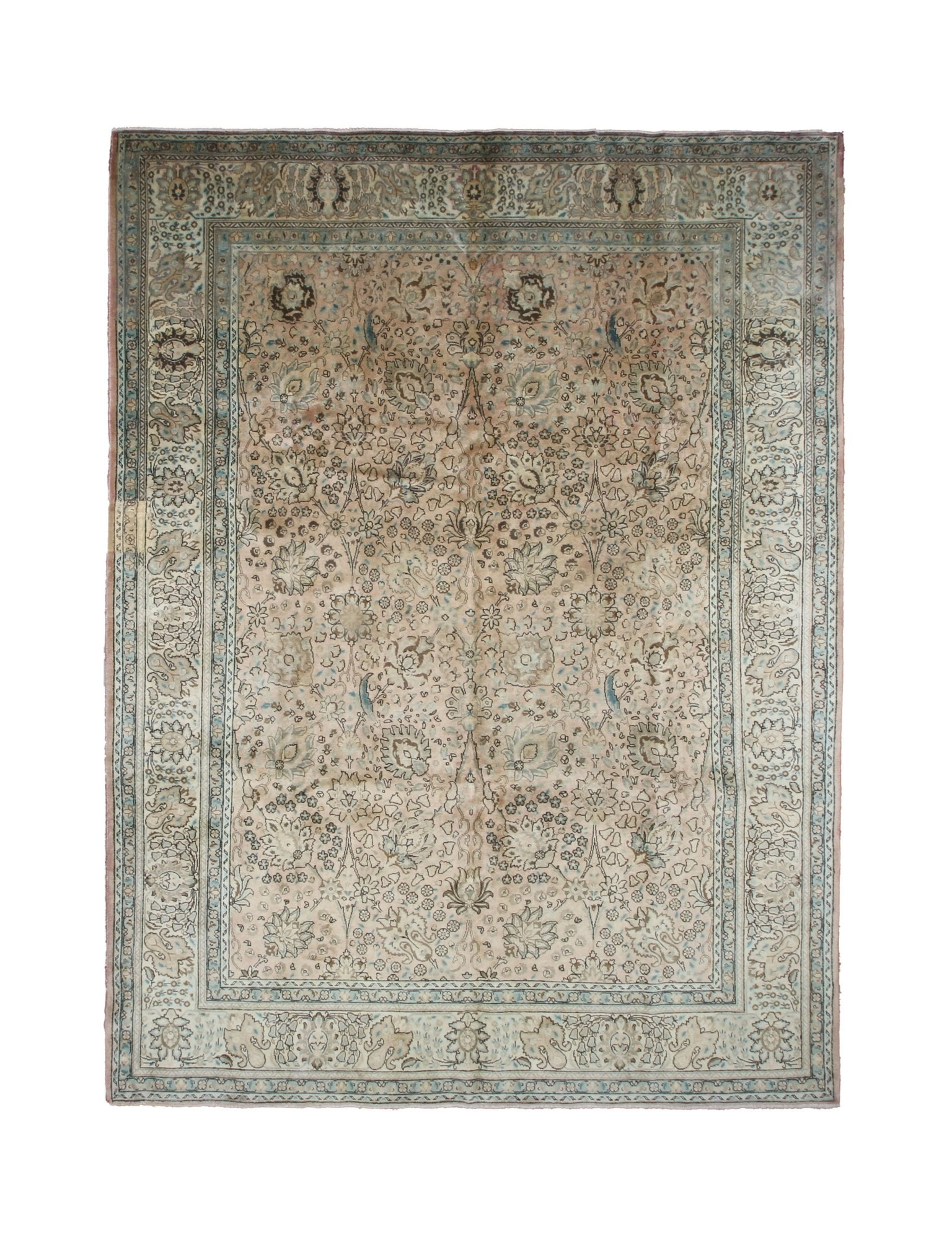 Vintage Tabriz Rug — Soft Sand & Seafoam Afshan | 9'8" × 12'10" - Rug the Rock - availableFloralHand-knotted