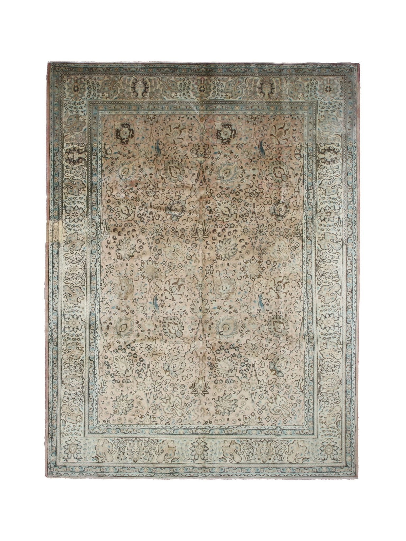 Vintage Tabriz Rug — Soft Sand & Seafoam Afshan | 9'8" × 12'10" - Rug the Rock - availableFloralHand-knotted
