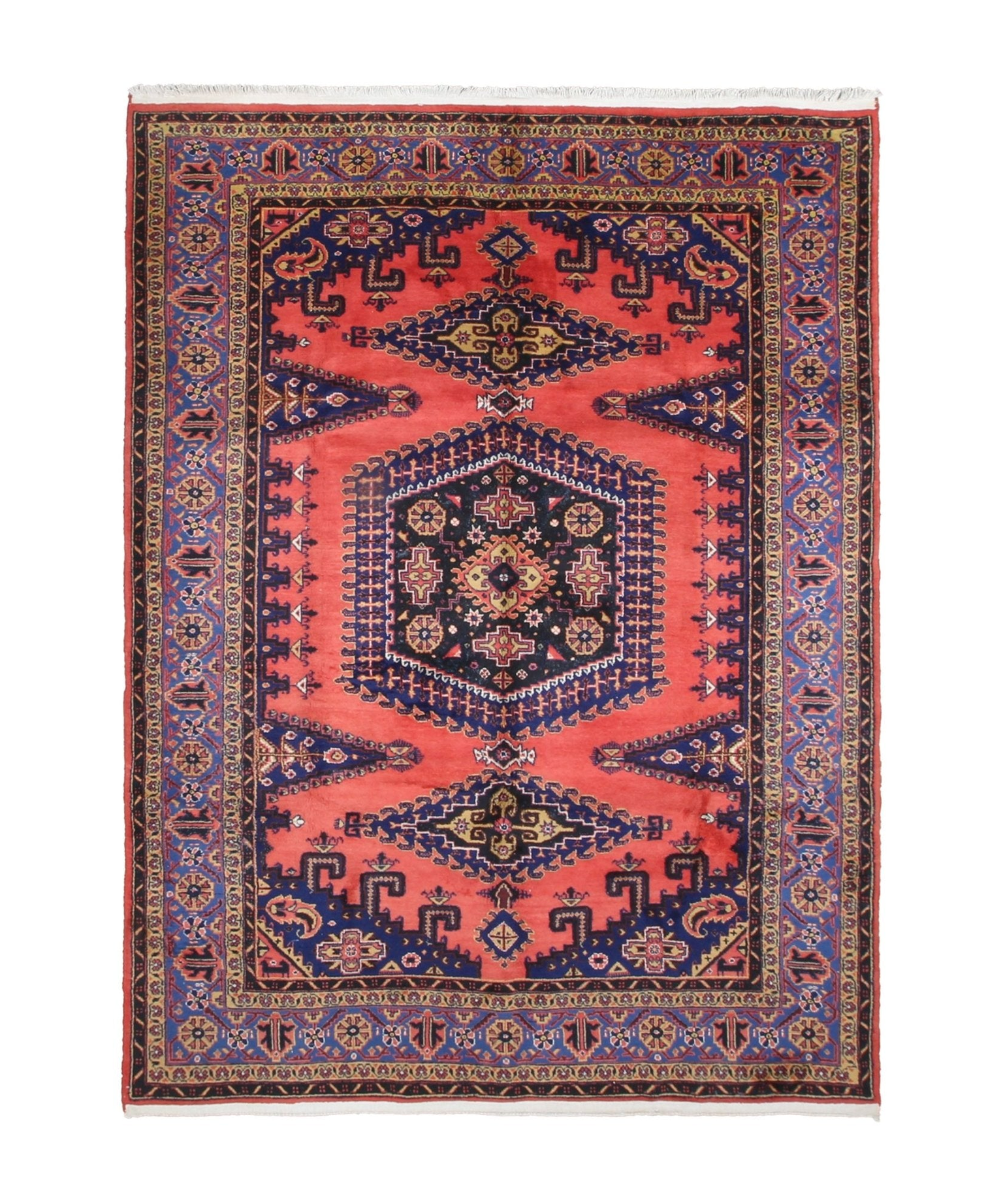 Viss Rug — Coral Red & Indigo Medallion | 7'2" × 9'6" - Rug the Rock - availableGeometricHand-knotted