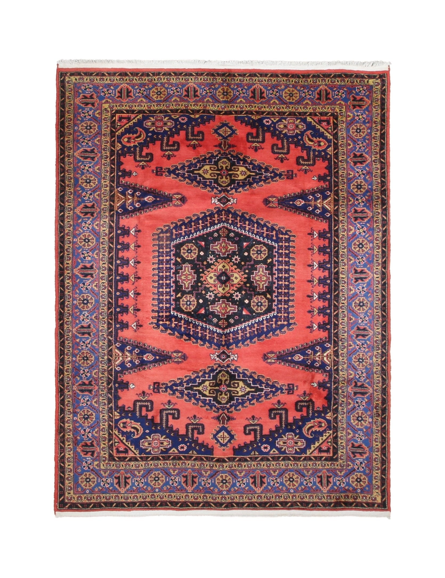 Viss Rug — Coral Red & Indigo Medallion | 7'2" × 9'6" - Rug the Rock - availableGeometricHand-knotted