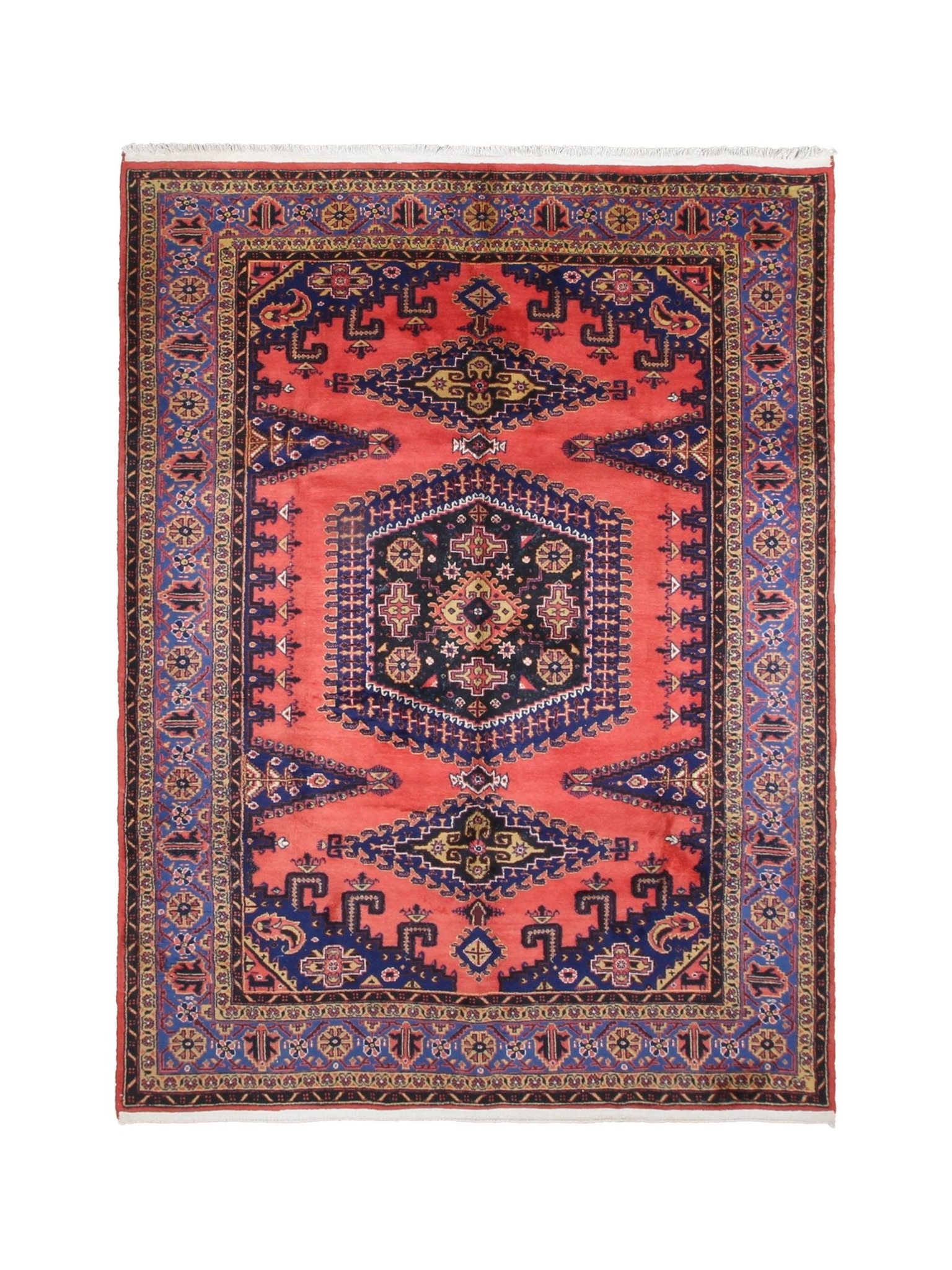 Viss Rug — Coral Red & Indigo Medallion | 7'2" × 9'6" - Rug the Rock - availableGeometricHand-knotted