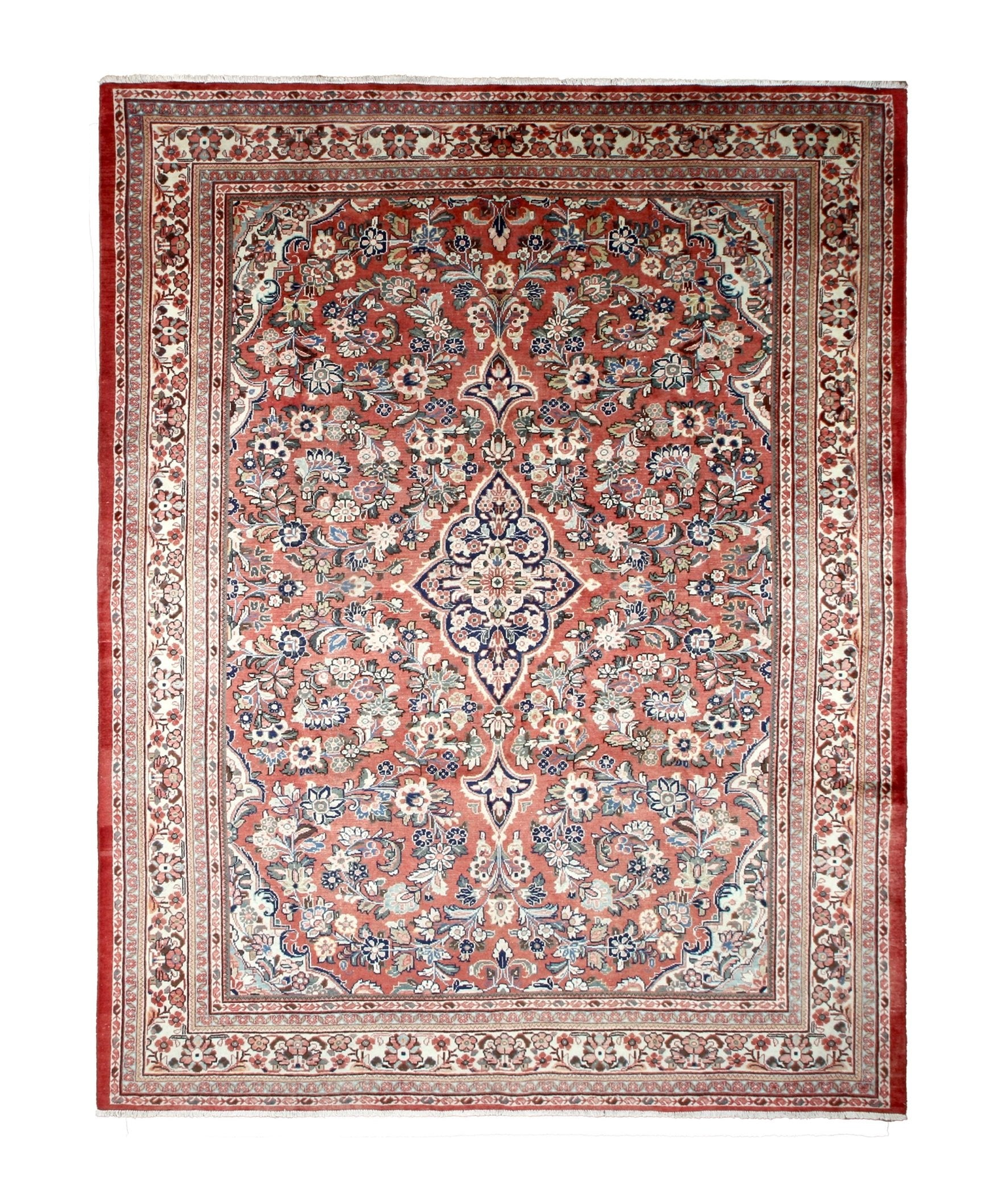 Mahal Rug — Terracotta & Ivory Medallion | 10'6" × 13'5" - Rug the Rock - availableHand-knottedMahal