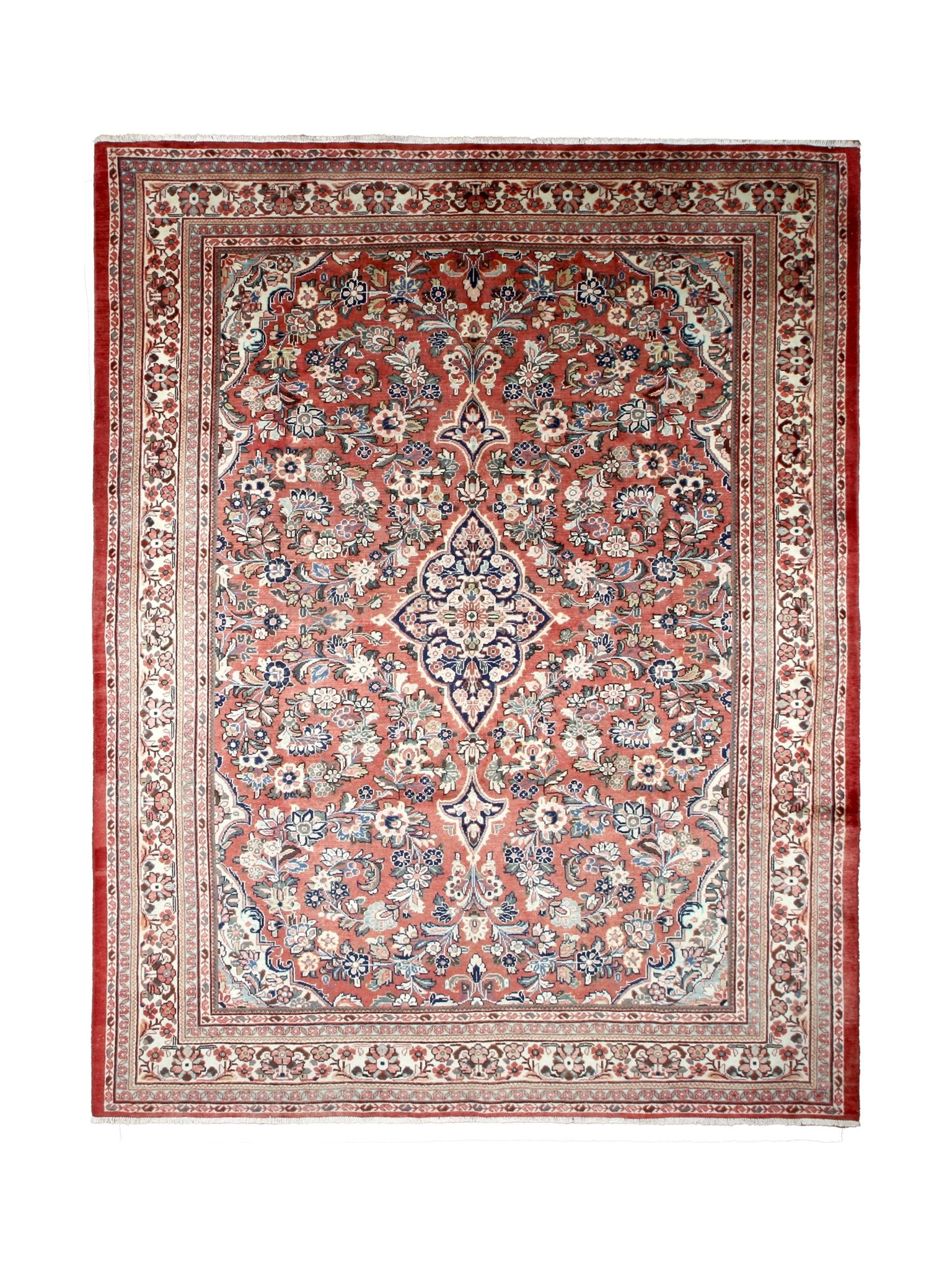 Mahal Rug — Terracotta & Ivory Medallion | 10'6" × 13'5" - Rug the Rock - availableHand-knottedMahal