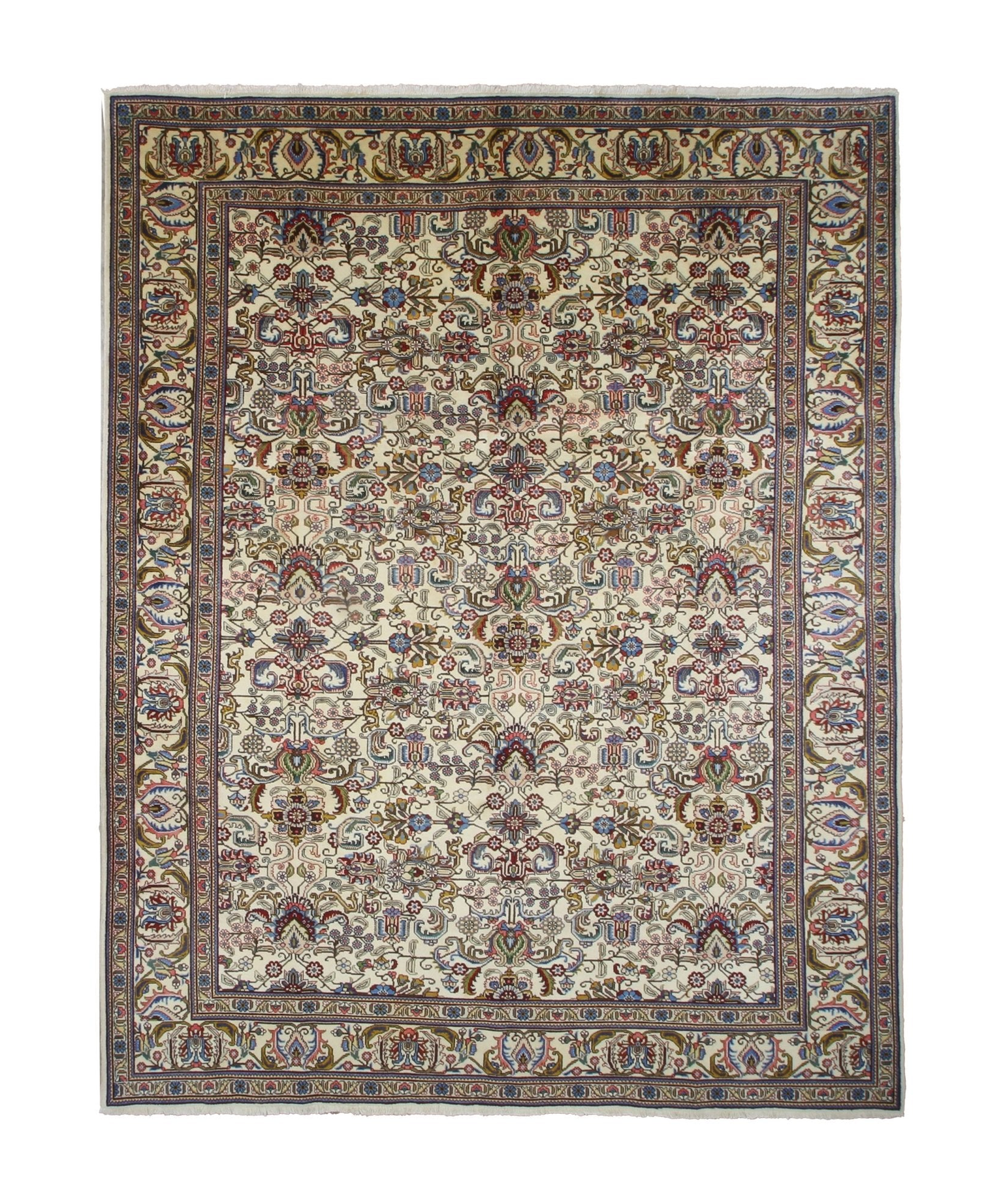 Tabriz Rug — Jewel-Tone Florals on Ivory | 9'8" × 12'4" - Rug the Rock - availableFloralHand-knotted