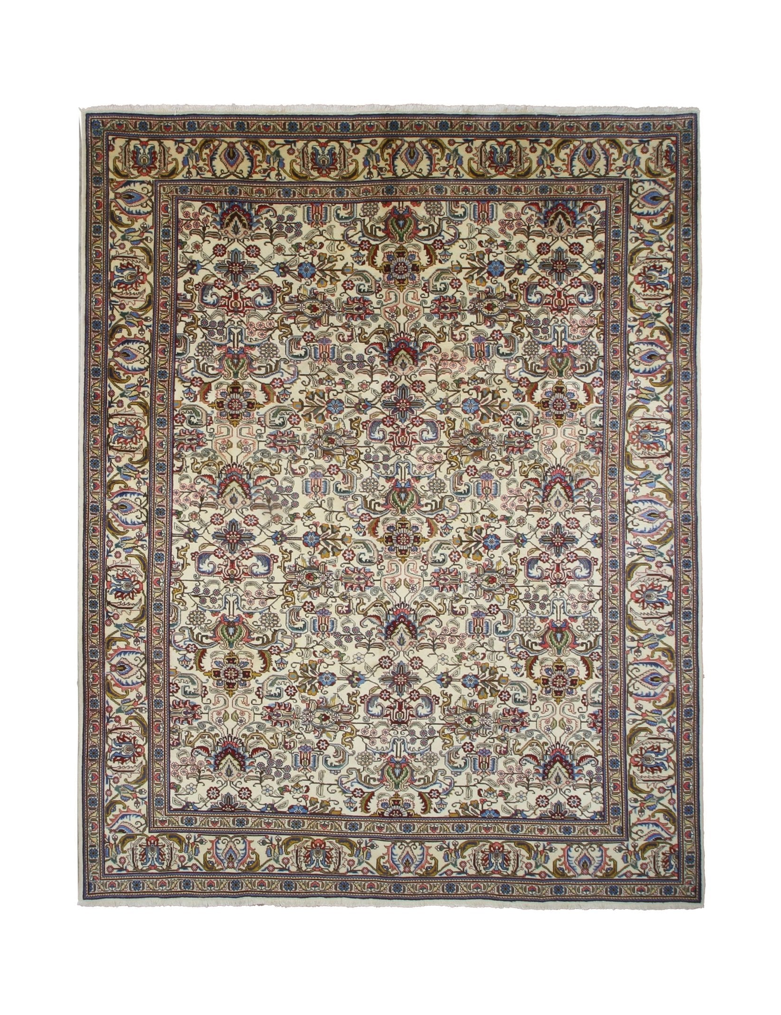 Tabriz Rug — Jewel-Tone Florals on Ivory | 9'8" × 12'4" - Rug the Rock - availableFloralHand-knotted