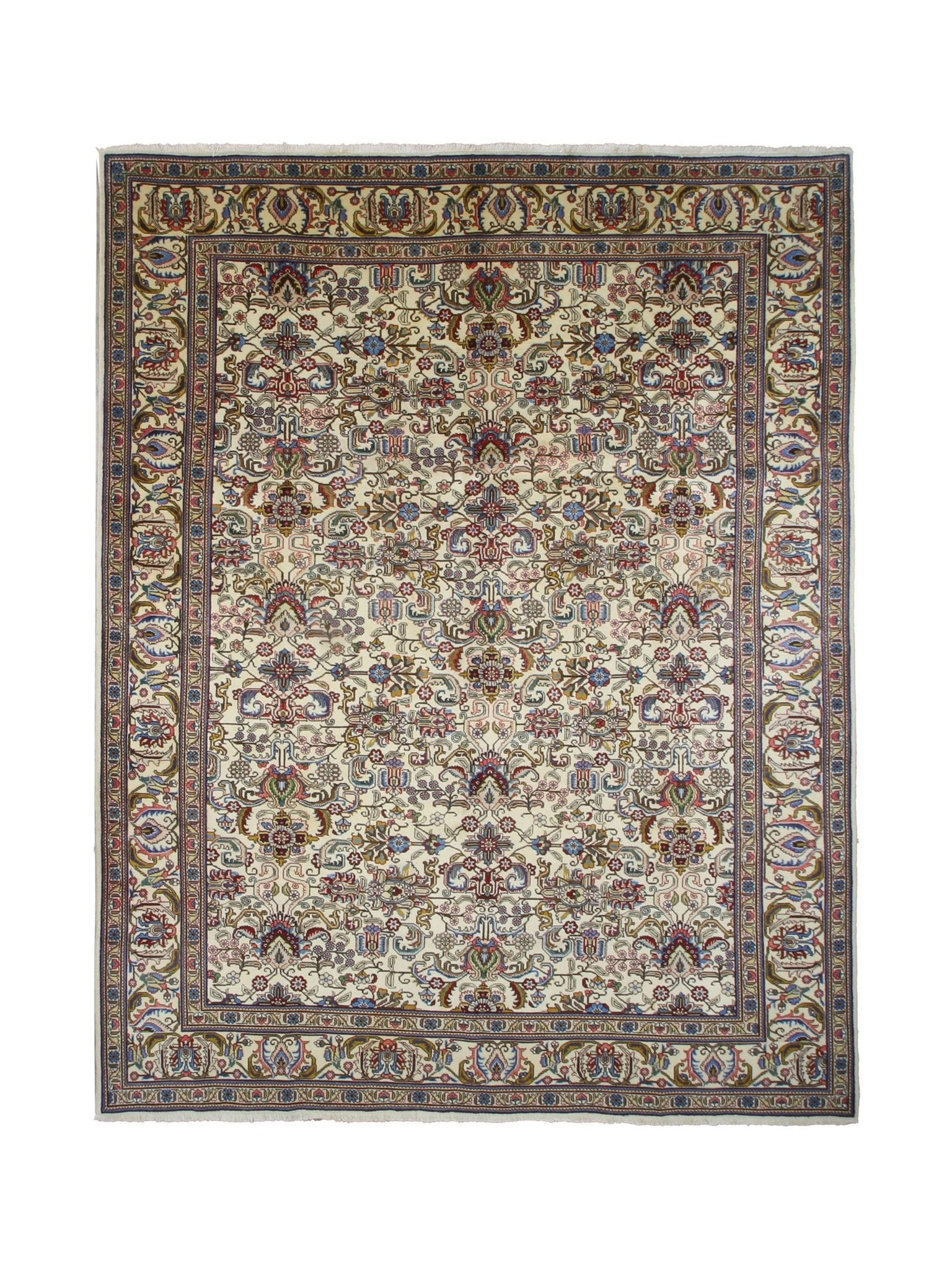 Tabriz Rug — Jewel-Tone Florals on Ivory | 9'8" × 12'4" - Rug the Rock - availableFloralHand-knotted