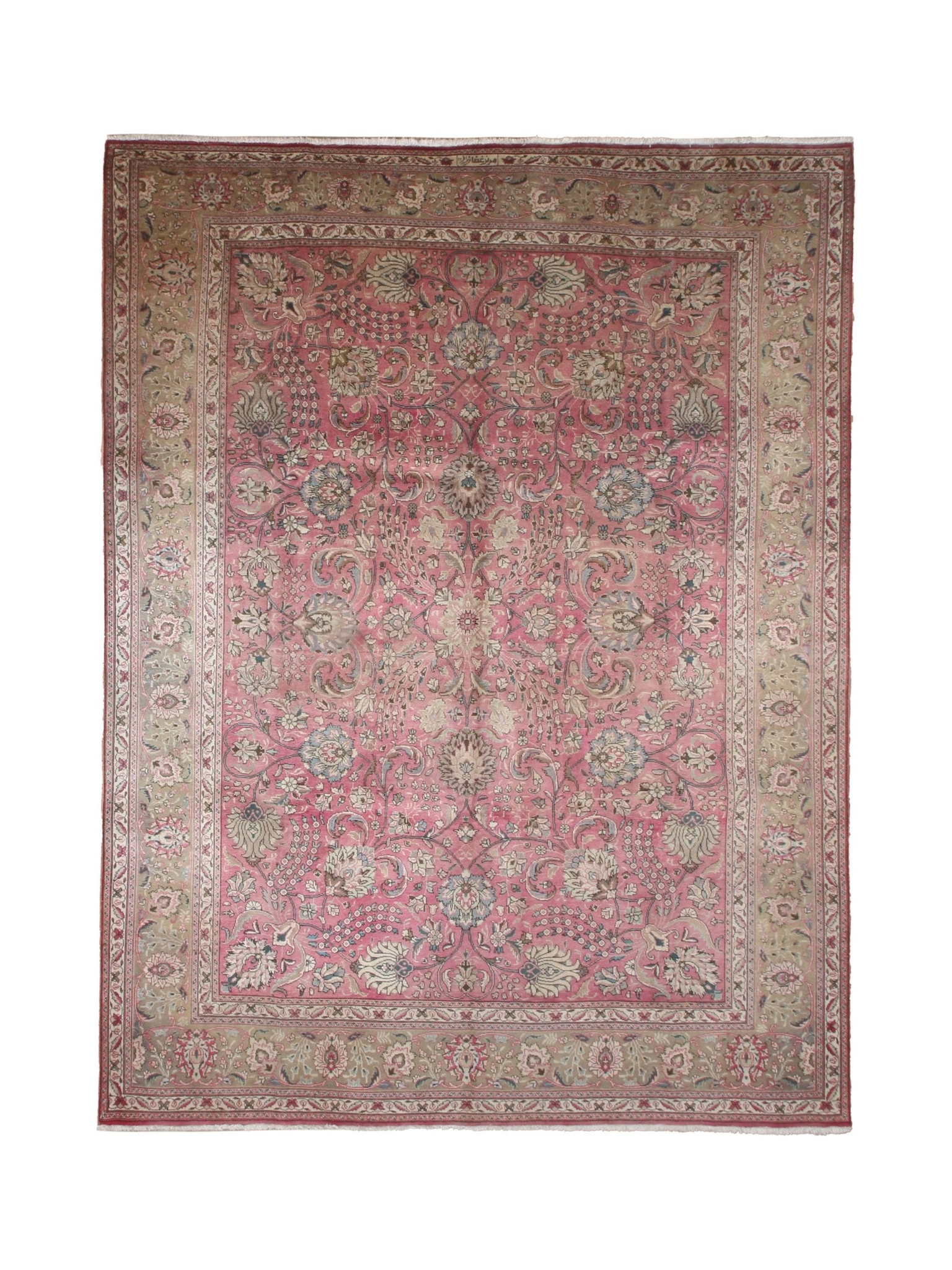 Tabriz Rug — Dusty Rose Florals | 9'10" × 12'9" - Rug the Rock - availableFloralHand-knotted