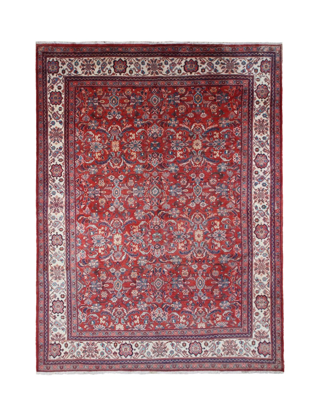 Mahal Rug — Ruby Red & Ivory | 9'7" × 13'3" - Rug the Rock - availableFloralHand-knotted