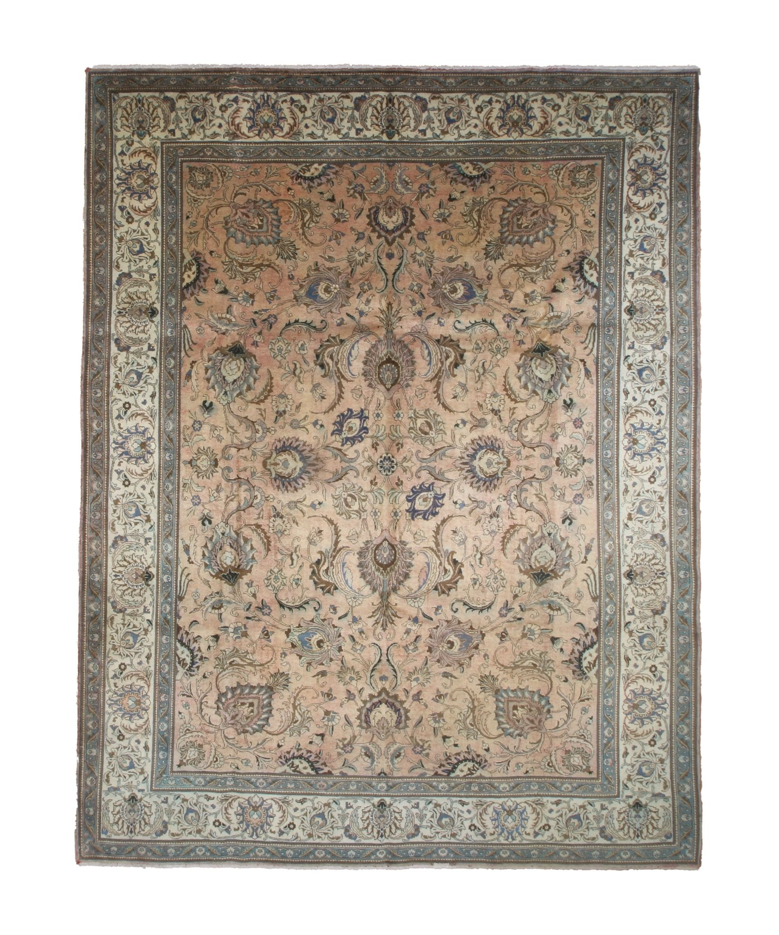 Tabriz Rug — Peach & Slate Blue | 9'11" × 12'10" - Rug the Rock - availableFloralHand-knotted