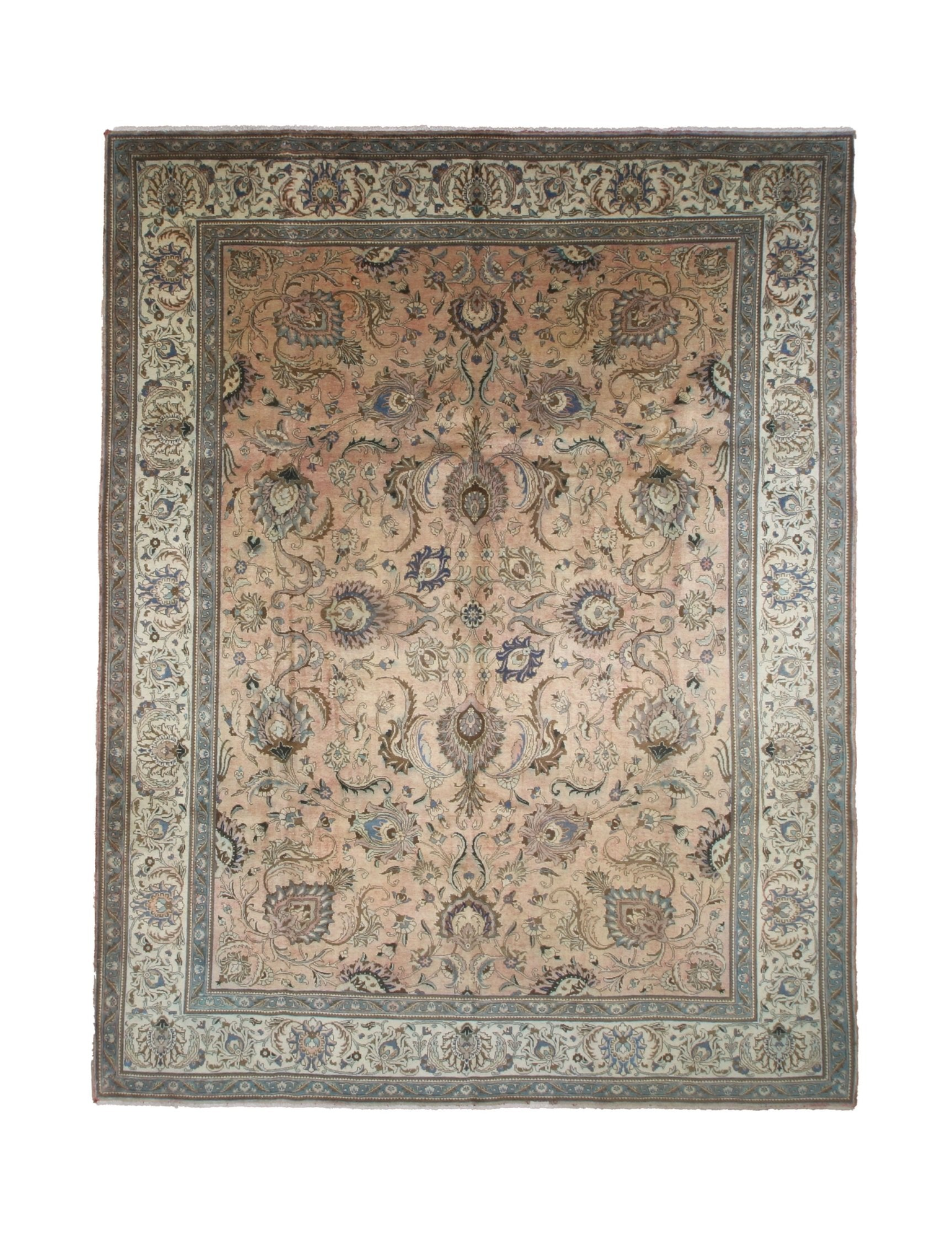 Tabriz Rug — Peach & Slate Blue | 9'11" × 12'10" - Rug the Rock - availableFloralHand-knotted