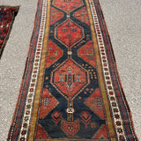 Antique Hashtroud Runner — Üç Göl (Three Pools) in Copper & Indigo. Additional original photograph showing the rug's surface, design and weave. SKU 1111.